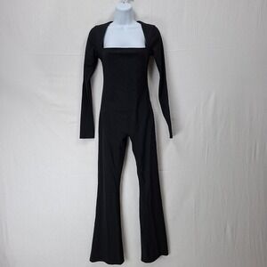 NEW Womens M Catsuit Unitard One Piece Square Neck Flare Leg Gym Athleisure Yoga